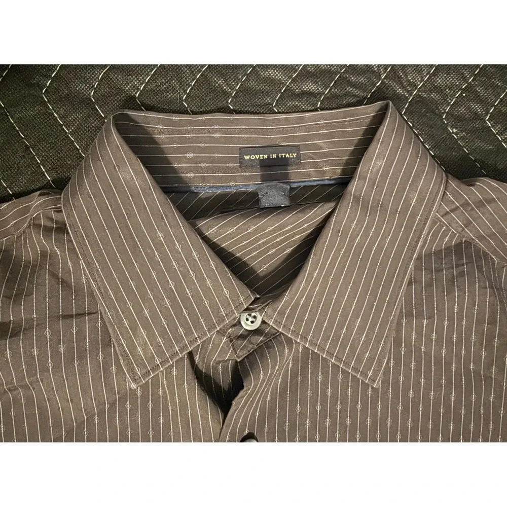 Banana Republic Slim Fit Button Down Shirt Mens M Brown Striped Woven In Italy